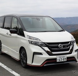 日産『セレナ NISMO』。オレンジ色の差し色が入るエクステリアはノーマルよりむしろシックなデザイン。