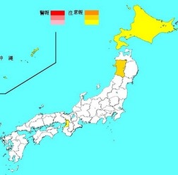 第53週(2015年12月28日~2016年1月3日)のインフルエンザ流行レベルマップ