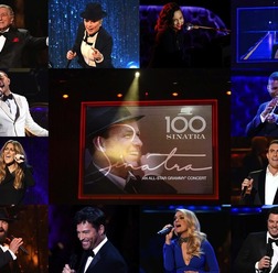 (中央)フランク・シナトラ、(左上から時計回り)トニー・ベネット、レディー・ガガ、アリシア・キーズ、ボノ(U2)、アッシャー、アダム・レヴィーン、セス・マクファーレン、キャリー・アンダーウッド、ハリー・コニックJr、ザック・ブラウン、セリーヌ・ディオン、ジョン・レジェンドGetty Images GRAMMY(R), GRAMMYs(R), GRAMMY Awards(R), and the gramophone logo are registered trademarks of The Recording Academy(R) and are used under license (c)2015 The Recording Academy