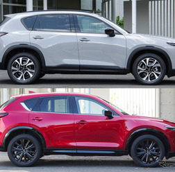 マツダ CX-5 新型(上)と従来モデル(下)のサイドビュー