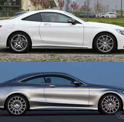 上の写真が今回スクープされたモデル。S63クーペ（下）のようだが、明らかにシャシーが切り詰められている