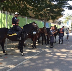 リオオリンピック開会式前のマラカナンスタジアムは警官がズラり…騎馬警官の姿も