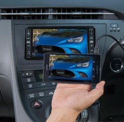 データシステムの『HDMI変換アダプター』を使って、“ミラーリング”を実践しているところ。