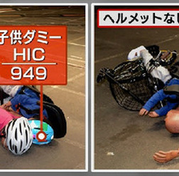 ヘルメット着用有無による後席子供ダミーの頭部損傷基準値(HIC)