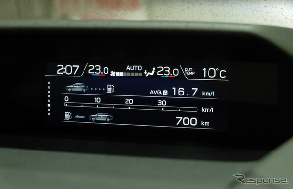 センターコンソール上のディスプレイにはさまざまな運転情報を表示させることができる。たまにチラ見するようなものはここに表示させるのが良さそうだった。