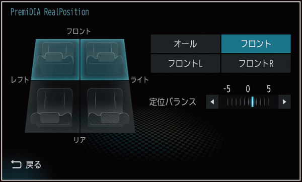 『ダイヤトーンサウンドナビ』に搭載されている『PremiDIA Real Position』の設定画面。