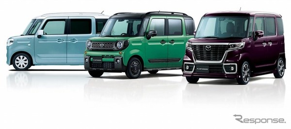 マツダ フレアワゴン、左からハイブリッドXS、タフスタイル ハイブリッドXT、カスタムスタイル ハイブリッドXT