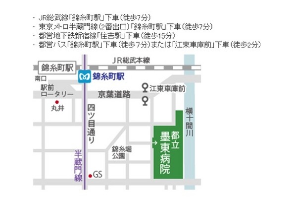 東京都立墨東病院への交通アクセス