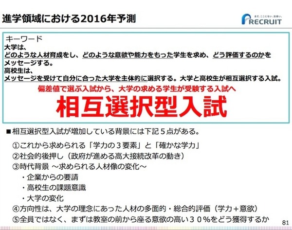 進学領域のキーワードは「相互選択型入試」