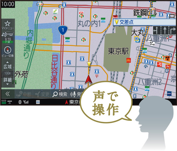 『DIATONE SOUND.NAVI』では、音声認識機能を「声で操作」と発話することでも起動できる。