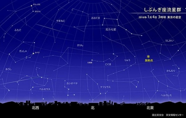 しぶんぎ座流星群 2016年1月4日3時ごろ 東京の星空　(c)国立天文台天文情報センター