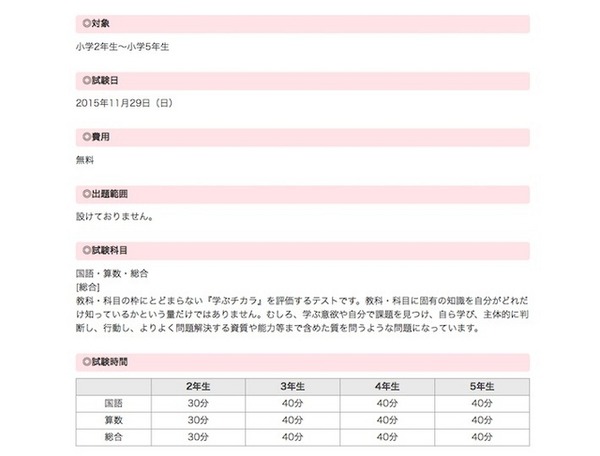「学ぶチカラテスト」の実施要項