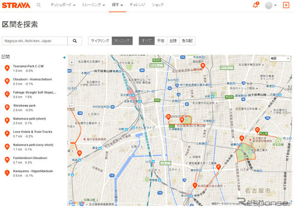 STRAVAの人気機能であるセグメント。自宅の近くのセグメントを探して挑戦することができる。