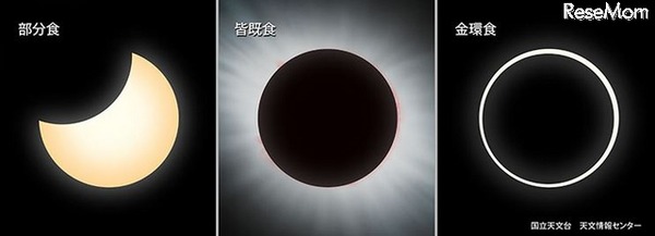 日食の種類　（c） 国立天文台天文情報センター