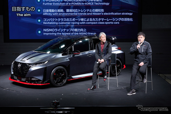 日産モータースポーツ＆カスタマイズNISMO事業所モータースポーツパワートレイン開発部主管の片倉丈嗣さん(右)と同オーテック事業所カスタマイズデザイン部部長の森田充儀さん(左)