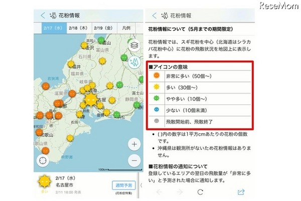 「花粉情報」と「アイコン」