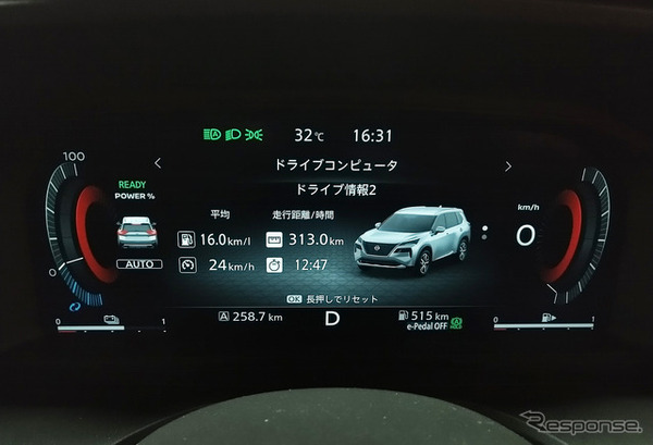 総走行距離310km。平均燃費値16.0km/lは同クラスのハイブリッドモデルの中では劣位だった