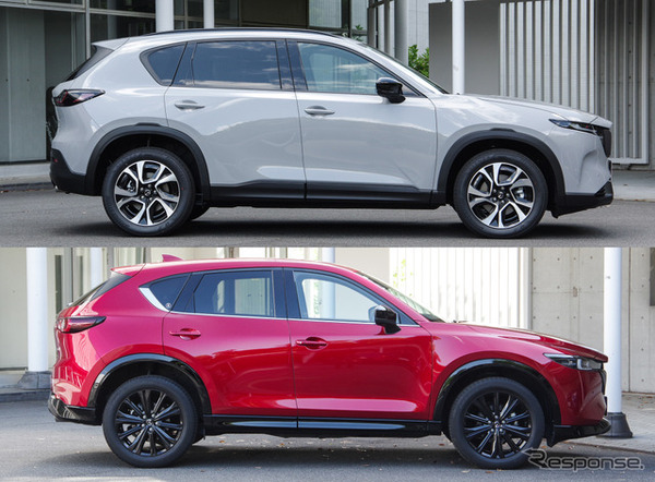 マツダ CX-5 新型（上）と従来モデル（下）のサイドビュー