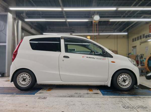 テイン フレックスZ　スバル・プレオ装着例（基準車高純正比：フロント 60mmダウン / リア 65mmダウン）