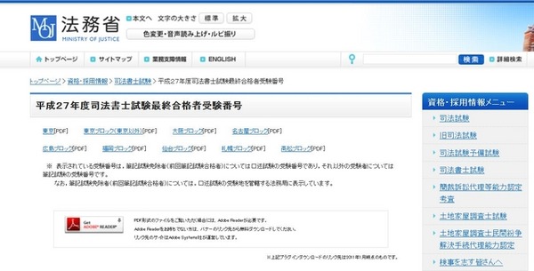 平成27年度司法書士試験最終合格者受験番号