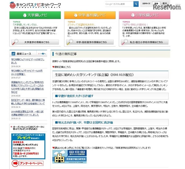 大学通信キャンパスナビネットワーク　ランキング結果