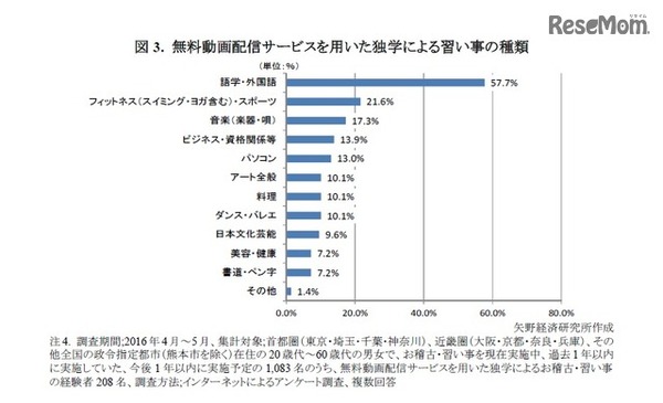 無料動画配信サービスを用いた独学による習い事の種類
