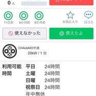 「EV Smart」で検索した道の駅「奥久慈だいご」。使用中なのかどうかもリアルタイムで把握できる