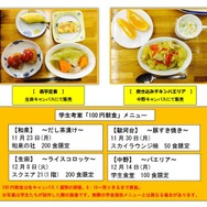 明大生の考案メニュー「赤字定食」と「炊き込みチキンパエリア」画像