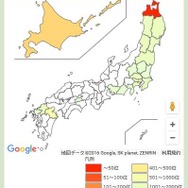 1位となった「神」さんの都道府県別ランキング（参考：名字由来net）