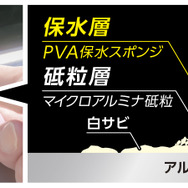 水分がしみ出す保水研磨スポンジが効率よく白サビ・くすみを落とす！