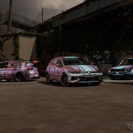 向かって左からVW ゴルフGTI クラブスポーツのニュルブルクリンク24時間耐久レース仕様、同市販仕様、初代ゴルフ