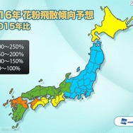 花粉飛散傾向予想（2015年比）