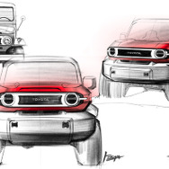 トヨタ ランドクルーザーFJのデザインスケッチ。FJ40（左上）もモチーフとなった