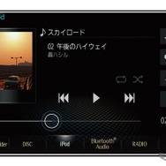 「iPod」を接続したときの「メインユニット」の表示画面の一例（三菱電機・ダイヤトーンサウンドナビ）。