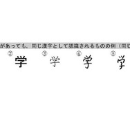 形状に違いがあっても同じ漢字として認識されるものの例（同じ字体の例）