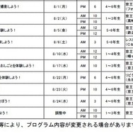 プログラム内容（左からプログラム名、実施日、募集組数、対象、会社名）