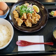 熊本の養鶏家たちが営む農産物販売センター、コッコファームのレストランにて、種鳥唐揚げと卵かけご飯のセットを食す。種鶏はひな鳥のように柔らかくはないが、風味はひな鳥と比べて格段に豊かで肉の香りも素晴らしいものだった。卵は絶品。