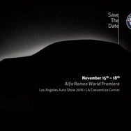 ロサンゼルスモーターショー16で初公開されるアルファロメオの新型車の予告イメージ