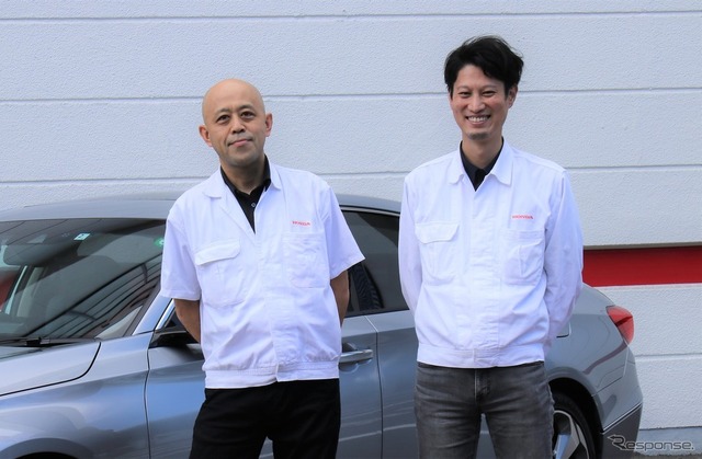 本田技術研究所デザインセンターオートモビルデザイン開発室テクニカルデザインスタジオチーフエンジニアデザイナーの古仲学さん(左)と同デザインセンタープロダクトデザインスタジオ アシスタントチーフエンジニア デザイナーの清水陽祐さん(右)